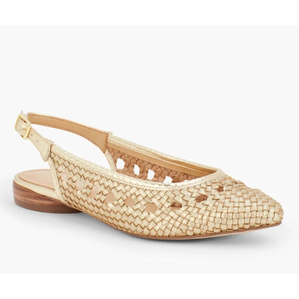 NEW TALBOTS GOLD EDNA WOVEN METALLIC NAPPA SLINGBACK FLATS SHOES 8.5